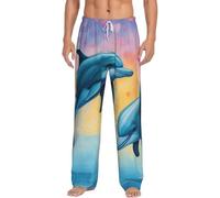 Pantalones de pijama con estampado de delfines enamorados para hombre, ropa de dormir acogedora, ligera, transpirable, ropa de dormir para vacaciones, Negro, L