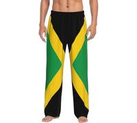 Pantalones de pijama con estampado de la bandera de Jamaica, pantalones de dormir con cintura elástica, pantalones de pierna ancha, cómodos pantalones largos de pijama con bolsillos, Negro, L