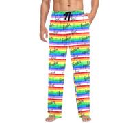 Pantalones de pijama de algodón para hombre, pantalones de pijama ligeros con bolsillos, pantalones de descanso, rayas arcoíris, A rayas (rainbow stripes), Large