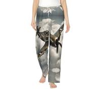 Pantalones de pijama de franela con estampado de avión de la Segunda Guerra Mundial, para mujer, suaves, cálidos y adorables para máxima comodidad, Negro, 3XL