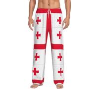 Pantalones de pijama de franela de mezcla de algodón con estampado de bandera de Georgia para hombres, pantalones de pijama de franela para parejas para dormir y descansar, Negro, L