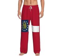 Pantalones de pijama de franela de mezcla de algodón con estampado de la bandera del estado de Georgia para hombres, pantalones de pijama de franela para parejas para dormir y descansar, Negro, L