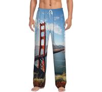 Pantalones de pijama de franela para hombre, puente Golden Gate de San Francisco, pantalones de pijama suaves de algodón cálido con bolsillos, Negro, XL