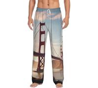 Pantalones de pijama de franela para hombre, puente Golden Gate, pantalones de pijama suaves de algodón cálido con bolsillos, Negro, XL