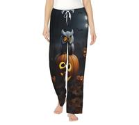 Pantalones de pijama de franela para mujer, diseño de búho, fantasma, calabaza, 1, de Halloween, con estampado de búho, suave y cálido, perfecto para fines de semana perezosos en casa, Negro, XL