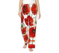 Pantalones de pijama de franela para mujer, ligeros, cómodos, con estampado de flores, perfectos para descansar en casa, Negro, L