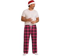 Pantalones de pijama de poliéster para hombre, estampado a cuadros | Pantalones de longitud completa de aspecto suave con una cintura visible, que se muestra en azul, verde