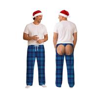 Pantalones de pijama de poliéster para hombre, estampado a cuadros | Pantalones de longitud completa de aspecto suave con una cintura visible, que se muestra en azul, verde