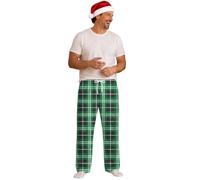 Pantalones de pijama de poliéster para hombre, estampado a cuadros | Pantalones de longitud completa de aspecto suave con una cintura visible, se muestra en azul, verde, rojo y negro a cuadros o