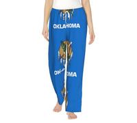 Pantalones de pijama holgados con estampado de la bandera del estado de Oklahoma para mujer, pantalones de dormir suaves y cómodos para mujeres y niñas en Navidad, blanco, L