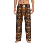 Pantalones de pijama italianos con estampado de calle vieja para hombre, suaves, cómodos, ropa de dormir para interiores y descansar, para el hogar, Negro, XXX-Large