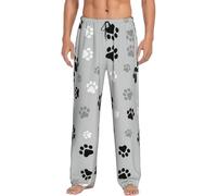 Pantalones de pijama largos ligeros e informales con estampado de huellas de animales, con bolsillos y cordón, pantalones de pijama para hombre, Negro, L
