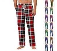 Pantalones de pijama largos para hombre, pantalones de lino ajustados, pantalones de pijama, pantalones de dormir a cuadros con cordón, pantalones de loungewearhose cintura elástica, pantalones de