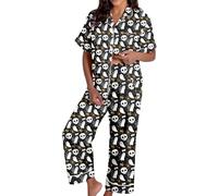 Pantalones de pijama para disfraz de Halloween 2025 para mujer, pantalones de pierna ancha para dormir y descansar para mujeres adultas, Negro, M