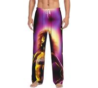 Pantalones de pijama para hombre, cintura elástica ajustable con estampado brillante de artista, cómodo pantalón de descanso, transpirable con cordón para vacaciones, blanco, XXL