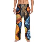 Pantalones de pijama para hombre, cintura elástica ajustable, estampado de guijarros amarillos, pantalones cálidos y cómodos, ropa de descanso para vacaciones, blanco, S