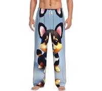 Pantalones de pijama para hombre, con estampado de cachorro de tarjeta de amor, cintura elástica ajustable, cálido y cómodo, ropa de descanso para vacaciones, blanco, XL