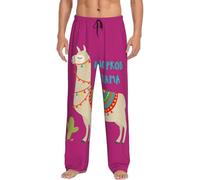 Pantalones de pijama para hombre con estampado de cactus y llamas de dibujos animados, pantalones de pijama cómodos para adultos, Negro, M