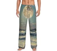Pantalones de pijama para hombre con estampado de luna y mar, divertido pijama para hombre, con bolsillos, suave y acogedor para dormir, Negro, S