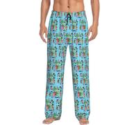Pantalones de pijama para hombre, diseño de mapa de América del Sur con iconos, pantalones de pijama con bolsillos, cintura elástica, cómodos, suaves, regalos para hombre, Negro, S