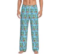 Pantalones de pijama para hombre, diseño de mapa de América del Sur con iconos, pantalones de pijama con bolsillos, cintura elástica, cómodos, suaves, regalos para hombre, blanco, L