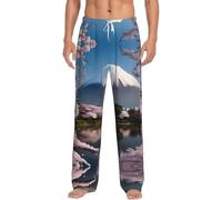 Pantalones de pijama para hombre, diseño de Monte Fuji a principios de primavera, cintura elástica ajustable, cálido y cómodo, ropa de descanso para vacaciones, blanco, L