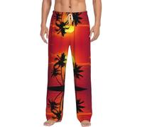 Pantalones de pijama para hombre, estampado de atardecer tropical, cintura elástica ajustable, cómodo pantalón de descanso, transpirable con cordón para vacaciones, blanco, XL