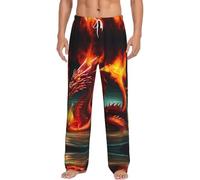 Pantalones de pijama para hombre, estampado de Dragon King in Fire, cintura elástica ajustable, cómodo pantalón de descanso, transpirable con cordón para vacaciones, blanco, XL