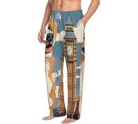 Pantalones de pijama para hombre, ropa de dormir con un perro sentado junto a un edificio y pantalones de dormir Big Ben con bolsillos, pantalones casuales de pijama, Negro, S