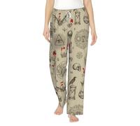 Pantalones de pijama para mujer con bolsillos, diseño retro, con cordón, suaves y cómodos, inspirados en satanismo, ocultismo y masonería.