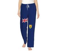 Pantalones de pijama para mujer con estampado de la bandera de las Islas Turcas y Caicos, con bolsillos, suaves, acogedores, ropa de dormir de invierno para interiores, Negro, XXXL