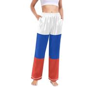 Pantalones de pijama para mujer, de seda satinada, ligeros, pantalones de noche para mujer, pierna ancha, cintura elástica, tallas S-XXL, Bandera nacional de Rusia, XL
