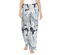 Pantalones de pijama para mujer, diseño de pulpo y tortuga, con estampado de océano, transpirables, suaves, acogedores, ropa de dormir para relajarse en el hogar, Negro, 3XL