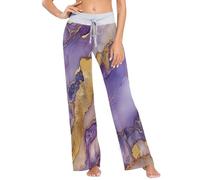 Pantalones de pijama para mujer, ropa de noche suave para mujer, ropa de dormir para mujer, talla XS, Mármol dorado y morado, M