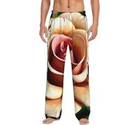 Pantalones de pijama rústicos para hombre, diseño de rosas y flores, ropa de descanso relajada, para dormir y para el fin de semana perezoso, blanco, XL