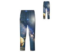 Pantalones de pijama suaves para hombre, planetas, estrellas y la Vía Láctea, pantalones de dormir con bolsillos, pantalones de pijama, Negro, XS(5-6)