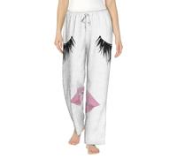 Pantalones de pijama térmicos suaves y acogedores con estampado de labios y pestañas blancas para mujer, ropa de dormir para invierno, Negro, XXXL
