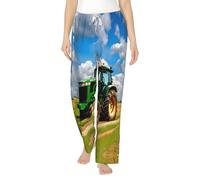 Pantalones de pijama térmicos suaves y acogedores con estampado de tractor bajo cielo azul y nubes blancas para mujer, ropa de dormir para el invierno, Negro, XXXL