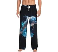 Pantalones de pijama únicos de franela para hombre, diseño de delfín animal 3D, pijamas de Navidad, pantalones de descanso suaves y cómodos, Negro, XL