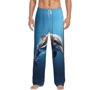 Pantalones de pijama únicos de franela para hombre, diseño de delfín animal 3D, pijamas de Navidad, pantalones de descanso suaves y cómodos, Negro, XL
