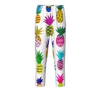 Pantalones de pijama unisex con estampado de piña arcoíris, suaves, elásticos, informales, para invierno, primavera, verano y otoño, Negro, XXL