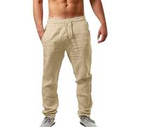 Pantalones de playa de lino con cordón para hombre, de algodón, para verano, playa, yoga, pierna recta, pantalones de descanso con cordón y bolsillos, caqui, XXL