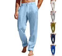 Pantalones de playa de lino para hombre, ajuste holgado, pantalones de lino de algodón para hombre, transpirables, pantalones de yoga de verano con bolsillo, ligeros, pierna ancha, elegantes