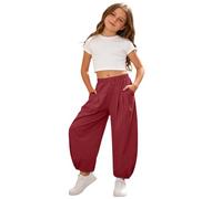 Pantalones de Playa de Verano para niñas, Pantalones cómodos e Informales para niñas Mayores, Color Liso, Parte Inferior Larga./40
