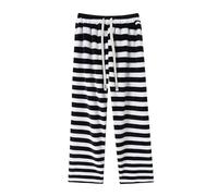 Pantalones De Salón,Pijamas Cálidos para Mujer, Pantalones De Rayas para Mujer, Cómodos Pantalones De Franela para Estar En Casa, Cintura Elástica con Cordón, Pijamas para Mujer, Pijamas De Hal