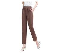 Pantalones De Seda Helada para Mujer Pantalones elásticos de Seda Fina de Verano, de Color Liso, Holgados e Informales, de Pierna Recta y elástica for Mujer de Mediana Edad. para Mujer(Coffee,7XL)