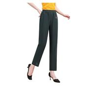 Pantalones De Seda Helada para Mujer Pantalones elásticos de Seda Fina de Verano, de Color Liso, Holgados e Informales, de Pierna Recta y elástica for Mujer de Mediana Edad. para Mujer(Green,7XL)