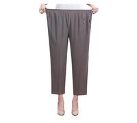Pantalones De Seda Helada para Mujer Pantalones elásticos de Seda Fina de Verano, de Color Liso, Holgados e Informales, de Pierna Recta y elástica for Mujer de Mediana Edad. para Mujer(Gray,7XL)