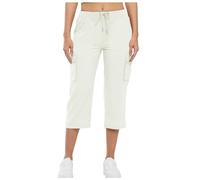 Pantalones de Senderismo Capris Cargo para Mujer, Pantalones de chándal de Cintura Alta con cordón Informal de Verano, Pantalones Capri Sueltos con Bolsillos (White, S)