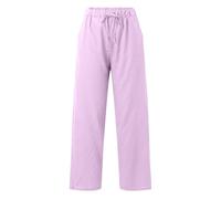 Pantalones De Senderismo Mujer Ligero - Pantalones Casual Mujer de Algodón Y Lino Unicolor Con Piernas Anchas Bottoms con Cordón De Ajuste Pant con Bolsillos Pantalones Rectos Pantalones Otoño Bottoms
